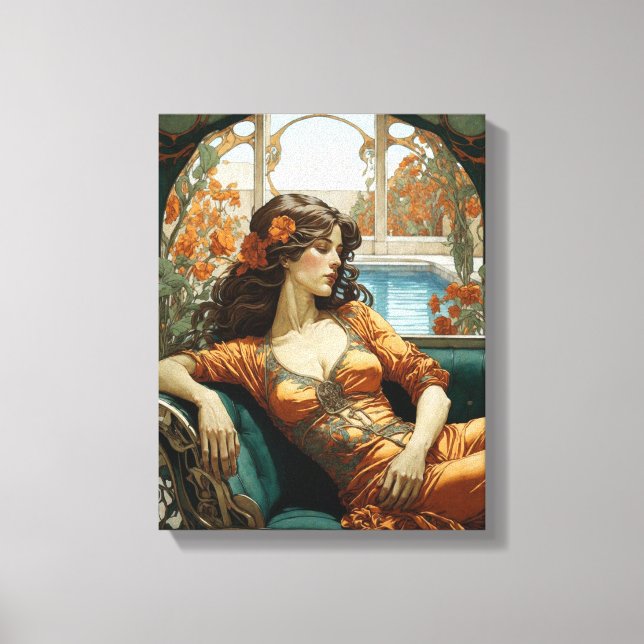 Woman Reclining - Art Nouveau style Canvas Print (Front)