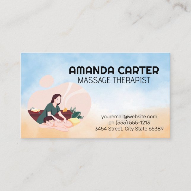 Woman Relaxing in Massage Session Business Card (Front)