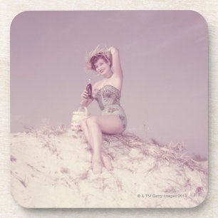 Woman Relaxing on Beach Coaster