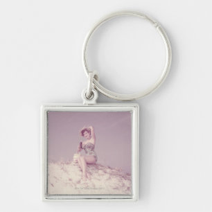 Woman Relaxing on Beach Keychain