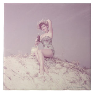 Woman Relaxing on Beach Tile