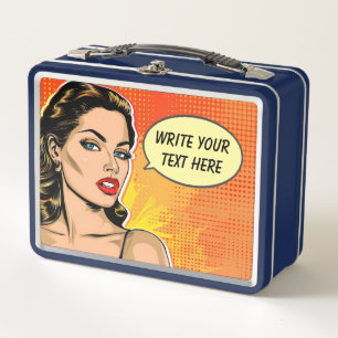Woman Retro Style Customizable Metal Lunch Box