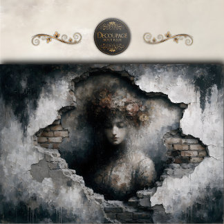 Woman Revealed in Crumbling Wall Decoupage Tissue Paper