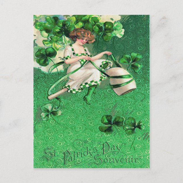 Woman Riding Clay Pipe Shamrock Postcard (Front)