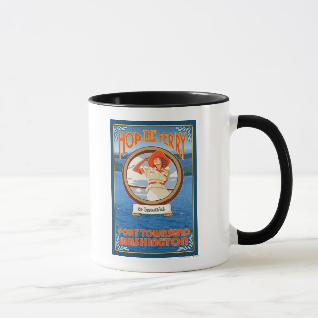Woman Riding Ferry - Port Townsend Washington Mug (Right)