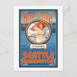 Woman Riding Ferry - Seattle, Washington Postcard
