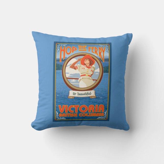 Woman Riding Ferry - Victoria, BC Canada Throw Pillow (Front)