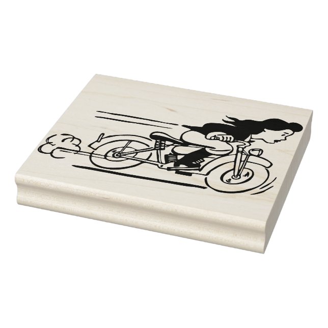 Woman Riding Motorcycle Biker Chick art Rubber Stamp (Stamp)