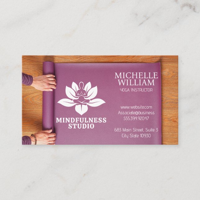 Woman Rolling Yoga Mat Business Card (Front)