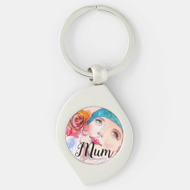 Woman Rose Watercolor Flower Mom Mothers Day Keychain (Front)