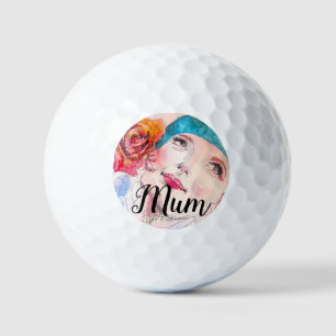 Woman Rose Watercolor Flower Mum Golf  Golf Balls