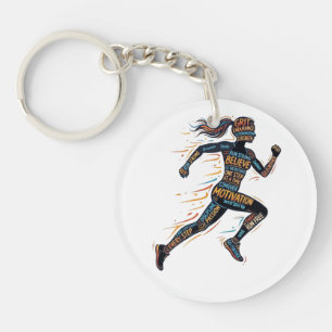 Woman Running Motivational Words for Runners Keychain