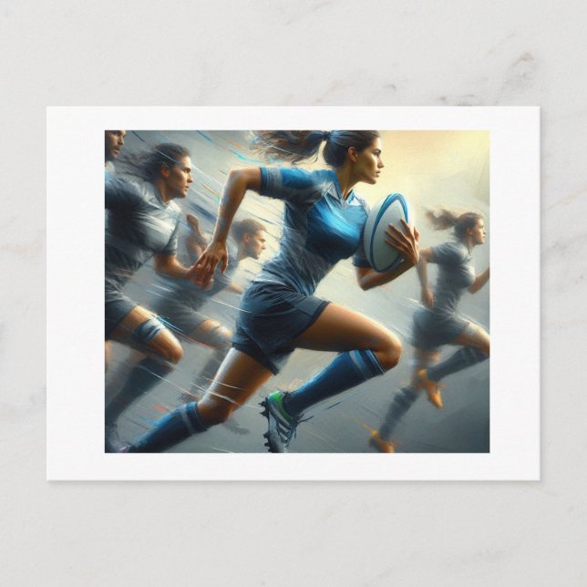 Woman Running with Rugby Ball,  Postcard (Front)