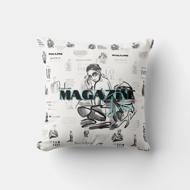 Woman’s fashion magazine throw pillow (Front)