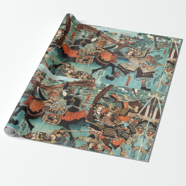WOMAN SAMURAI TOMOE GOZEN HORSEBACK IN THE BATTLE WRAPPING PAPER (Unrolled)