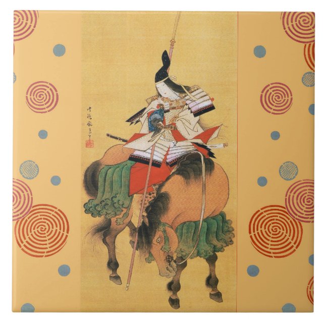 WOMAN SAMURAI TOMOE GOZEN HORSEBACK Japanese Art Tile (Front)