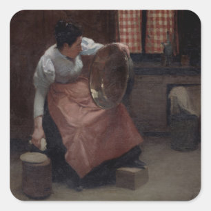 Woman Scouring Square Sticker