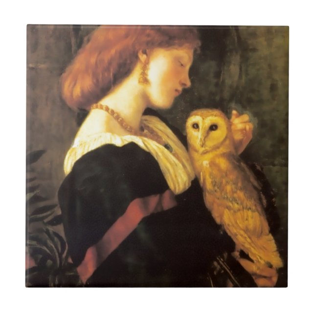 Woman Screech Owl antique painting Tile (Front)