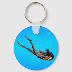 Woman SCUBA Diving Keychain