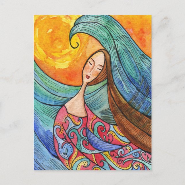 Woman Sea Ocean Art Postcard (Front)