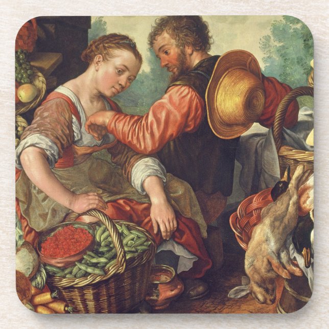 Woman Selling Vegetables, 1567 (oil on canvas) Coaster (Front)