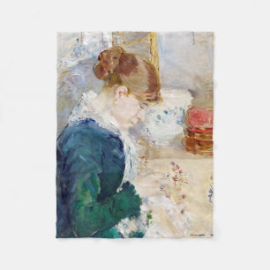 Woman Sewing, Berthe Morisot Fleece Blanket