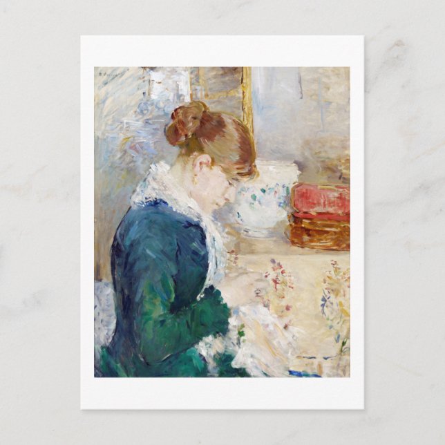 Woman Sewing, Berthe Morisot Postcard (Front)