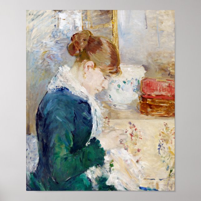 Woman Sewing, Berthe Morisot Poster (Front)