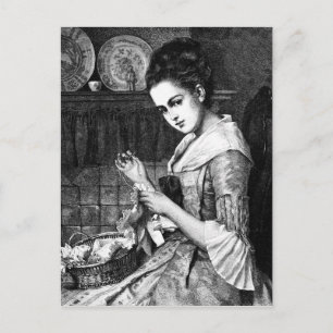 Woman Sewing Postcard