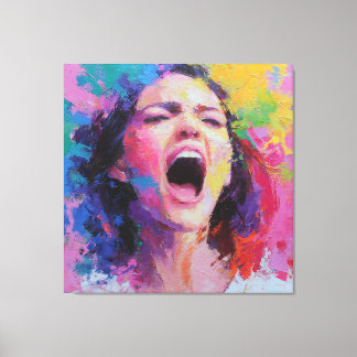 Woman Shouting Abstract Colours Expressive Acrylic Canvas Print