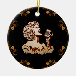 Woman singing paper crafts music art ceramic ornament