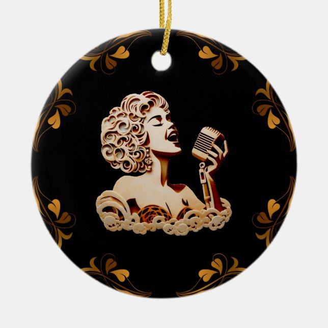 Woman singing paper crafts music art  ceramic ornament (Front)