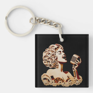 Woman singing paper crafts music art keychain