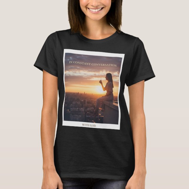 Woman Sitting At Sunset Talking With God T-Shirt (Front)