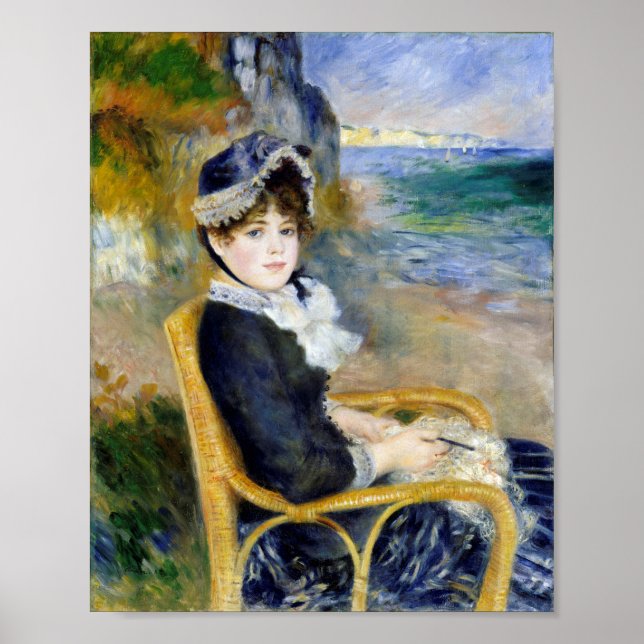 Woman sitting by the sea by Pierre-Auguste Renoir Poster (Front)