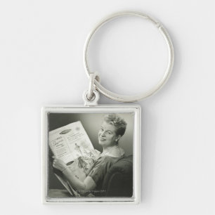 Woman Sitting in Chair Keychain