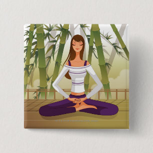 Woman sitting in lotus position, meditating 2 inch square button