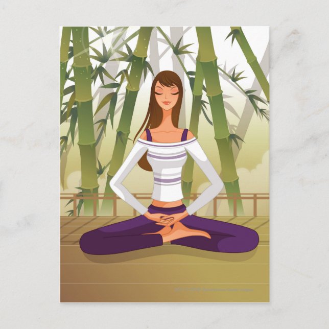 Woman sitting in lotus position, meditating postcard (Front)