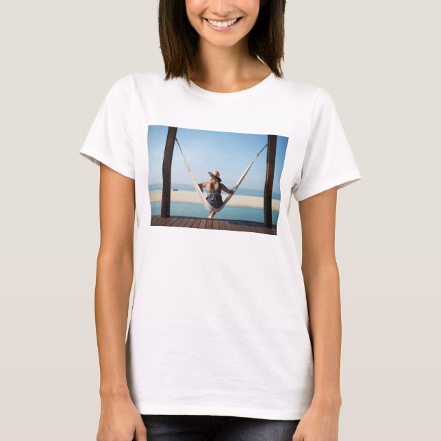 Woman Sitting On A Hammock At A Small Hotel T-Shirt (Front)