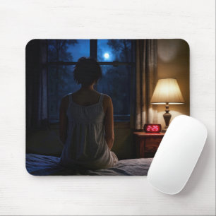 Woman Sitting on Her Bed Mouse Pad