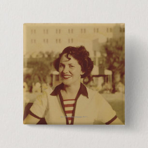 Woman Sitting Outside 2 Inch Square Button