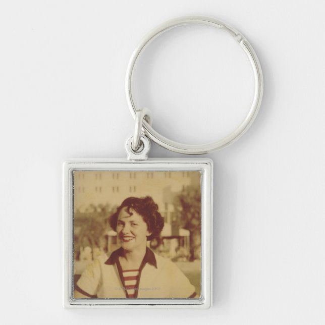 Woman Sitting Outside Keychain (Front)