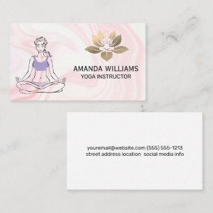 Woman Sitting Yoga Pose Gold Lotus Yoga Logo Business Card