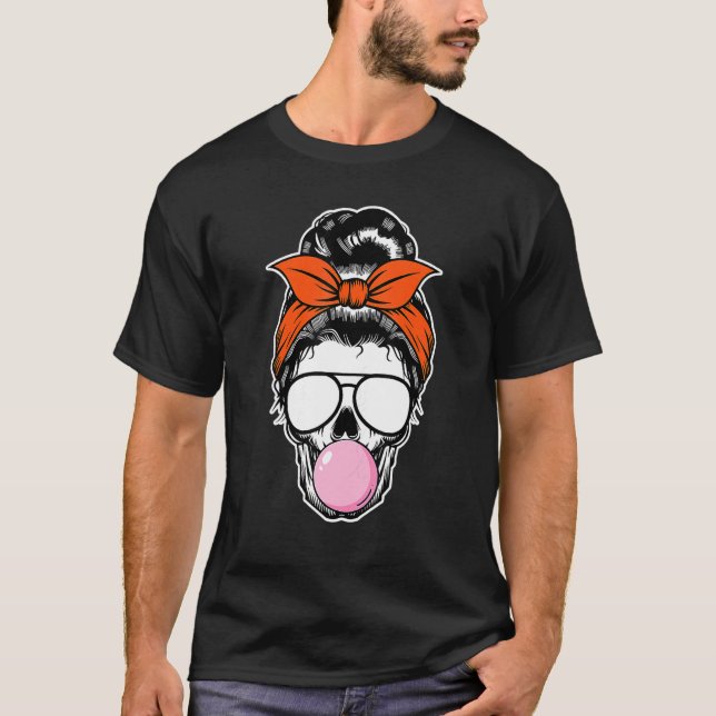 Woman Skeleton Bubble Gum Lazy Halloween Costume M T-Shirt (Front)