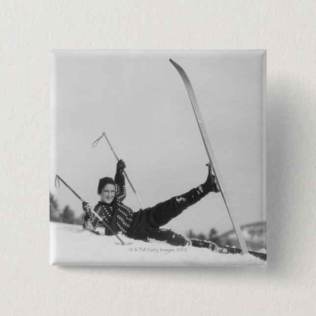 Woman Skier 2 Inch Square Button (Front)