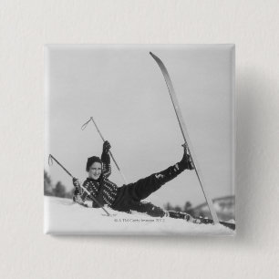 Woman Skier 2 Inch Square Button