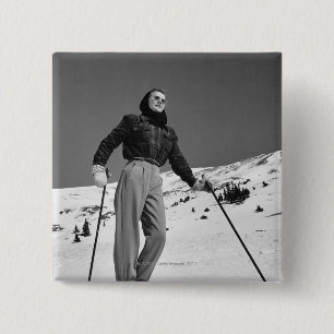 Woman Skier 2 Inch Square Button