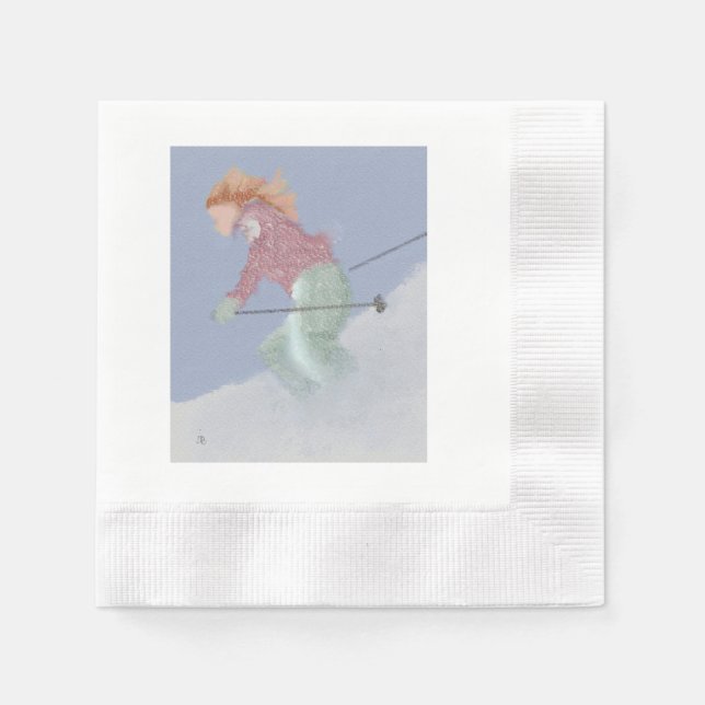 Woman Skier Art Napkin (Front)