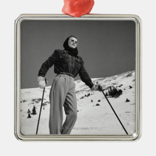Woman Skier Metal Ornament