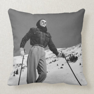 Woman Skier Throw Pillow
